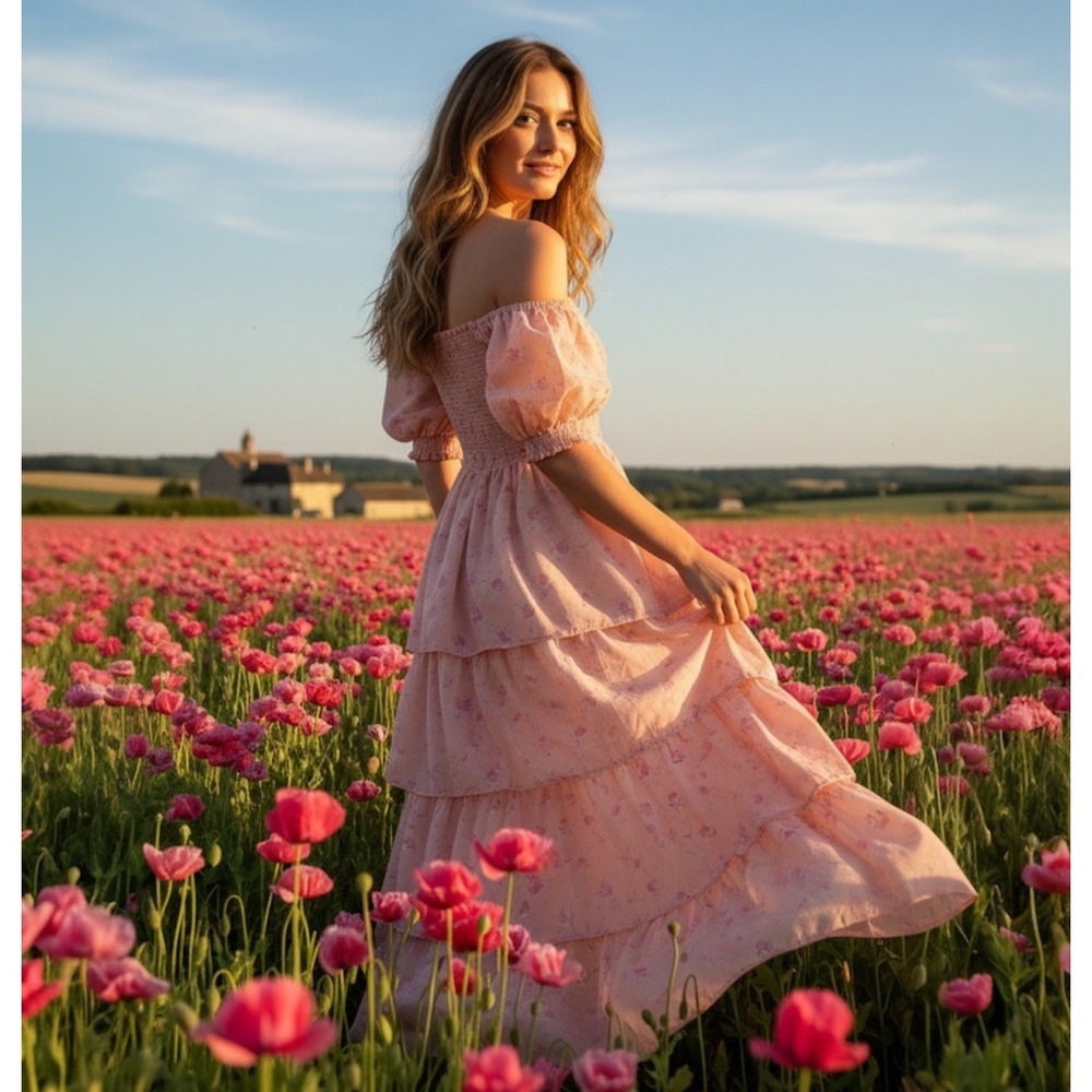 Love Shack Fancy x Target Dress Simone Smocked Tiered Ruffled Maxi Pink M
